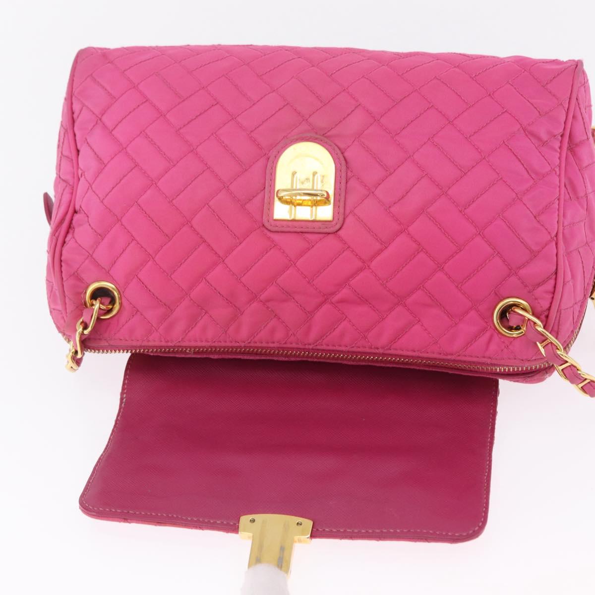 PRADA Chain Shoulder Bag Nylon Pink Gold Auth 208300A