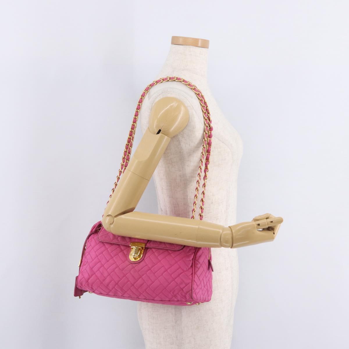 PRADA Chain Shoulder Bag Nylon Pink Gold Auth 208300A