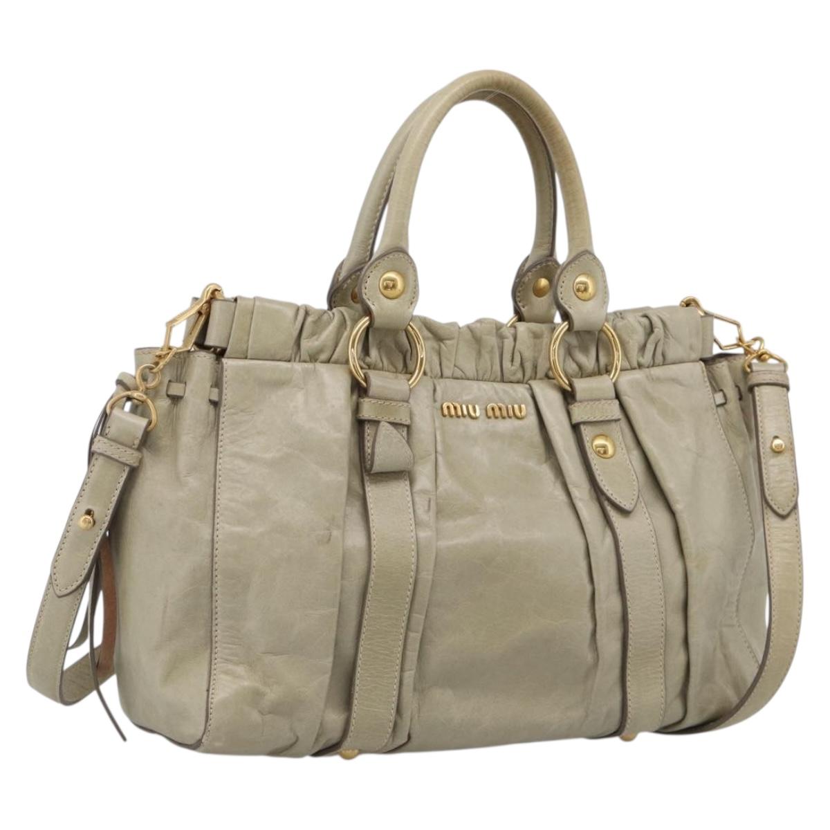 Miu Miu Matelasse Hand Bag Vitellolux 2way Beige Gold Auth 208301A