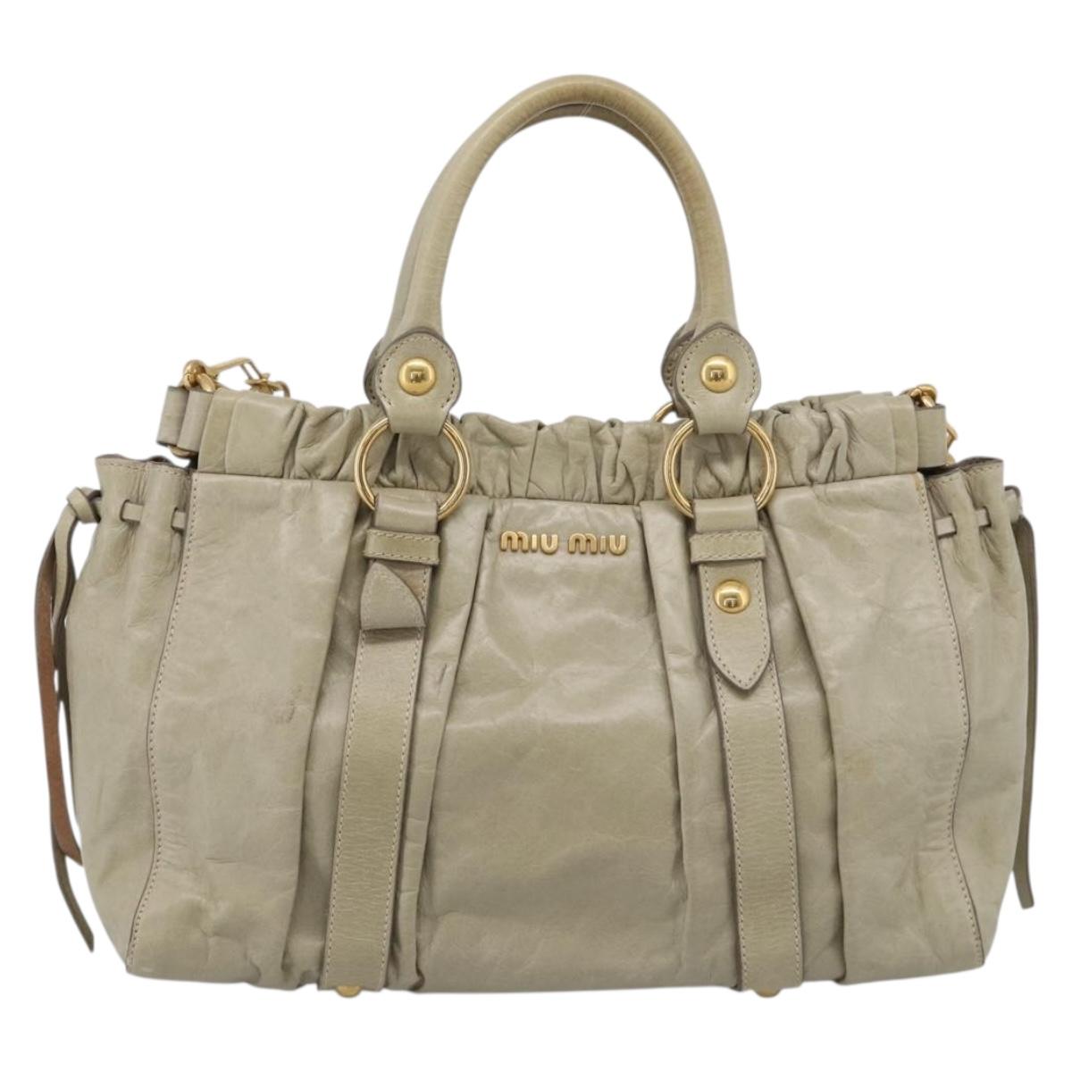 Miu Miu Matelasse Hand Bag Vitellolux 2way Beige Gold Auth 208301A