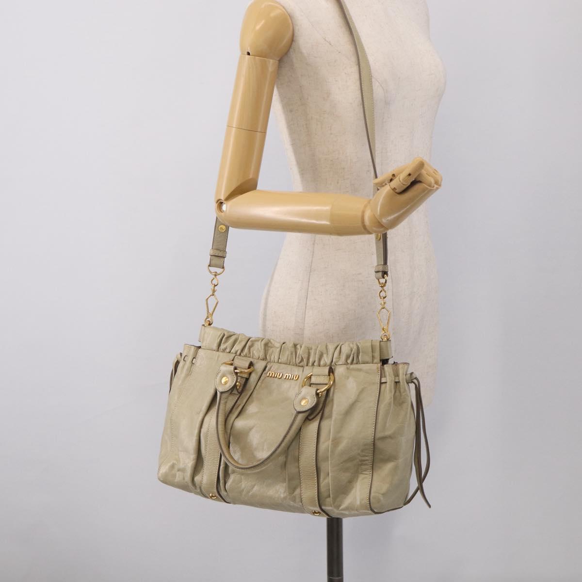 Miu Miu Matelasse Hand Bag Vitellolux 2way Beige Gold Auth 208301A