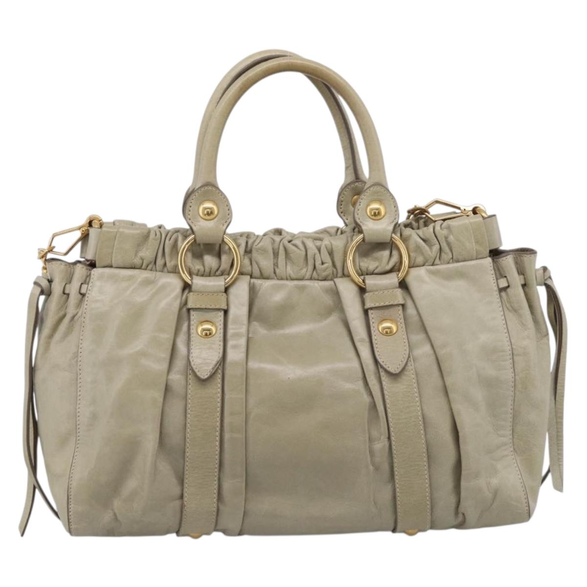Miu Miu Matelasse Hand Bag Vitellolux 2way Beige Gold Auth 208301A