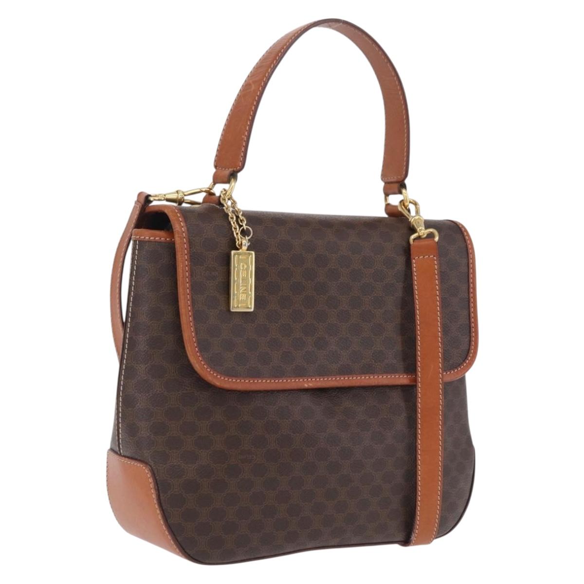 CELINE Macadam Canvas Hand Bag PVC Leather 2way Brown Gold Auth 208305A
