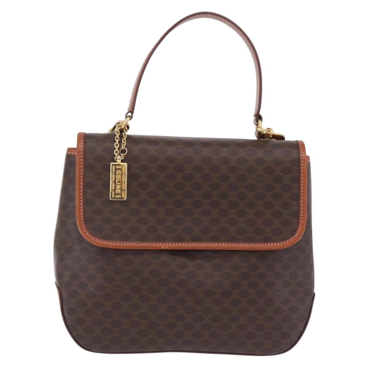 CELINE Macadam Canvas Hand Bag PVC Leather 2way Brown Gold Auth 208305A