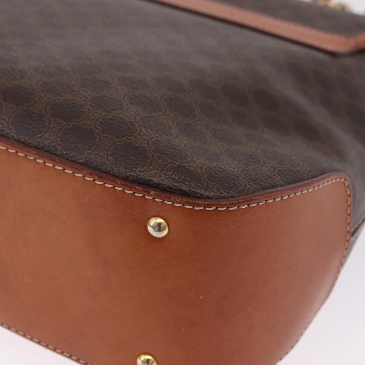 CELINE Macadam Canvas Hand Bag PVC Leather 2way Brown Gold Auth 208305A