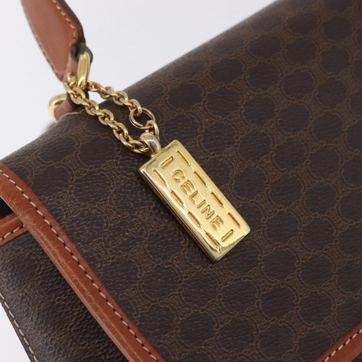 CELINE Macadam Canvas Hand Bag PVC Leather 2way Brown Gold Auth 208305A
