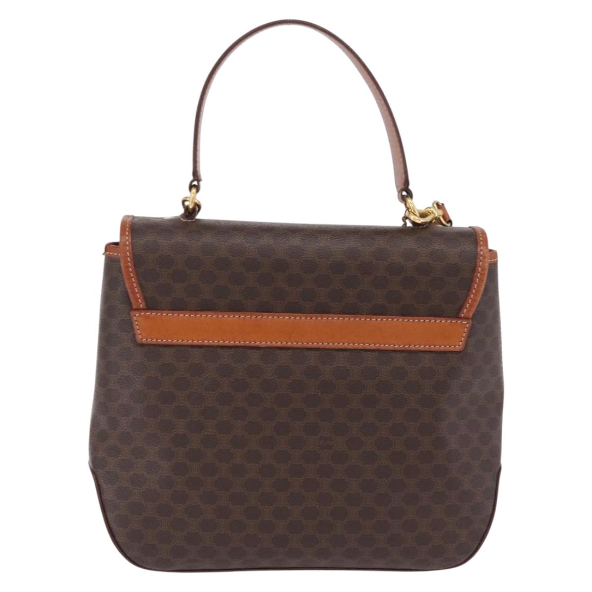CELINE Macadam Canvas Hand Bag PVC Leather 2way Brown Gold Auth 208305A