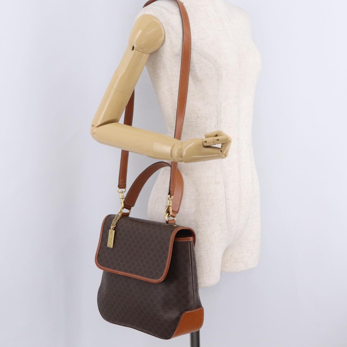 CELINE Macadam Canvas Hand Bag PVC Leather 2way Brown Gold Auth 208305A