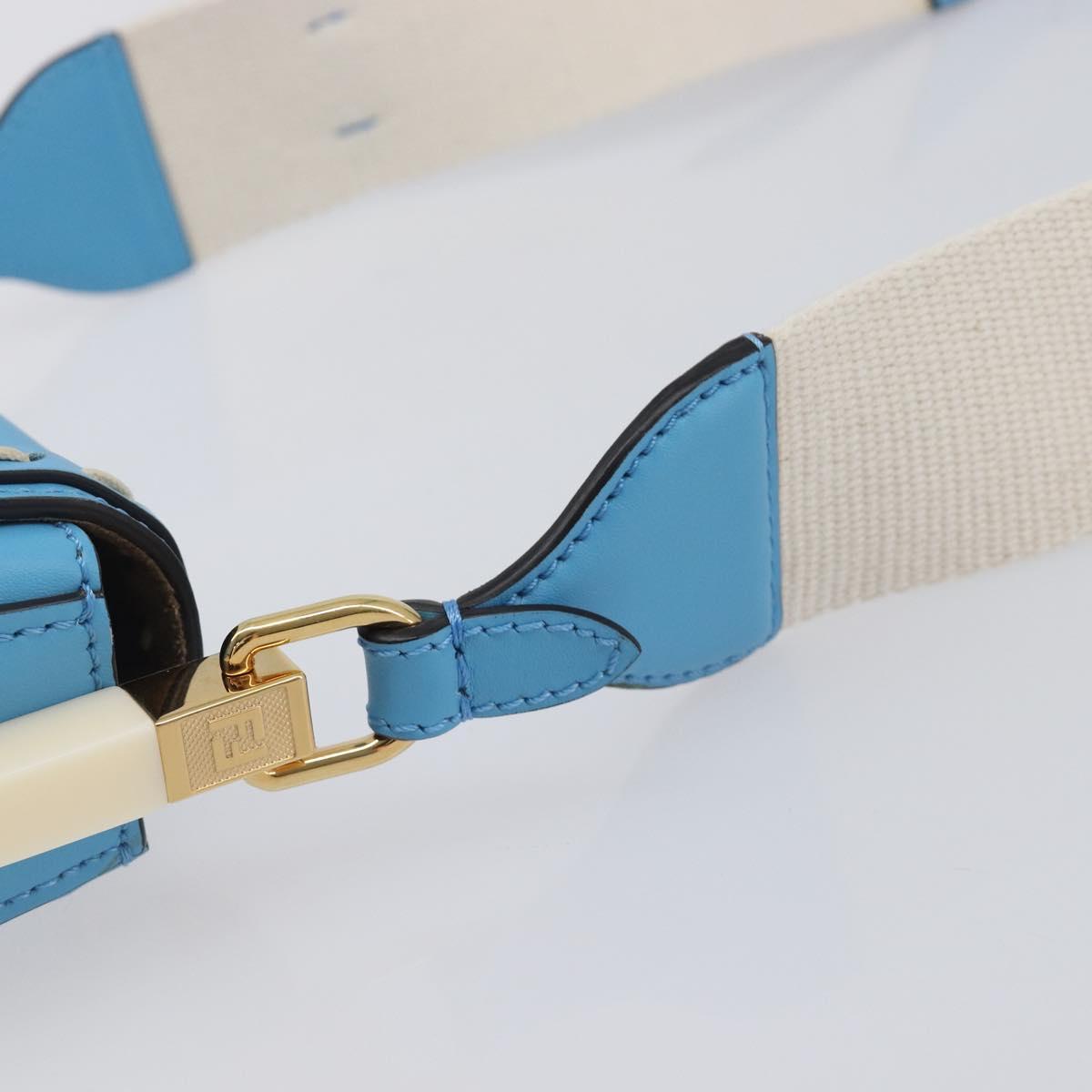 FENDI Moonlight Shoulder Bag Leather Light Blue Gold 8BT346 Auth 208306M