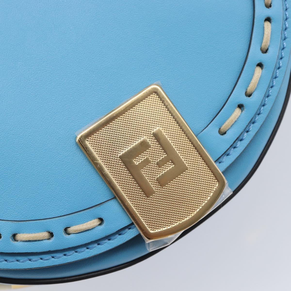 FENDI Moonlight Shoulder Bag Leather Light Blue Gold 8BT346 Auth 208306M