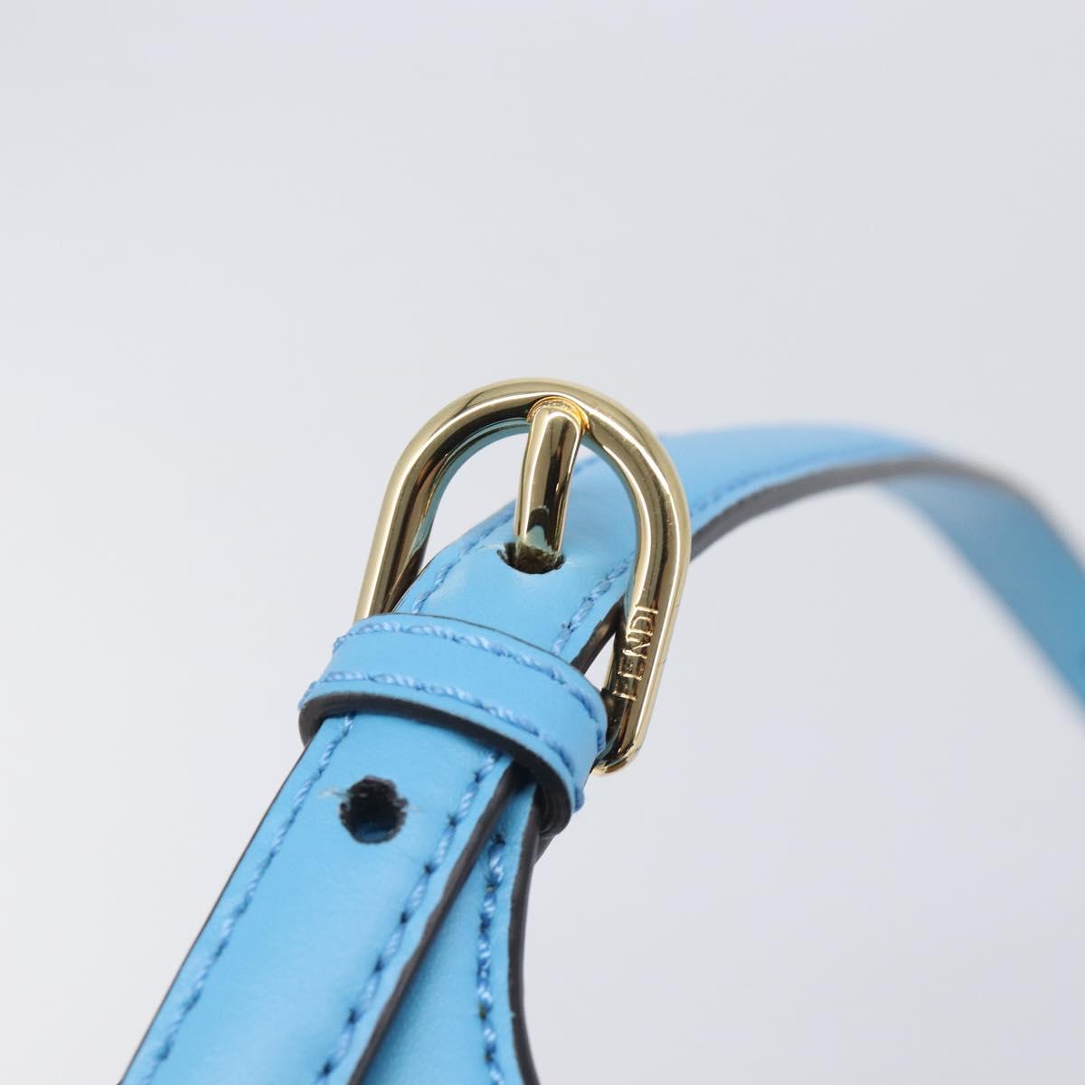 FENDI Moonlight Shoulder Bag Leather Light Blue Gold 8BT346 Auth 208306M