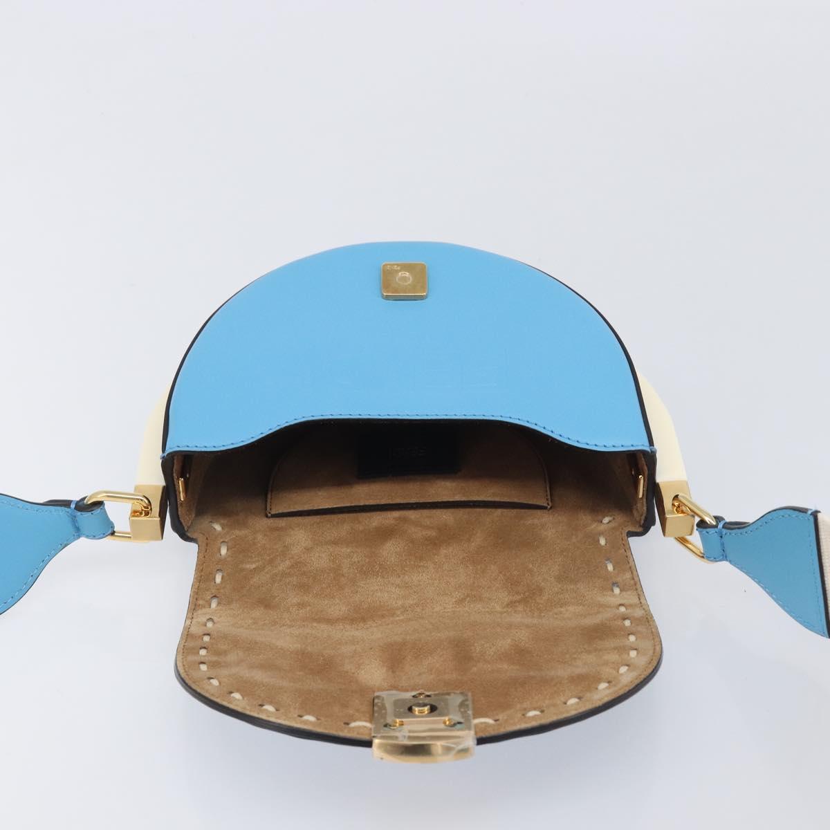 FENDI Moonlight Shoulder Bag Leather Light Blue Gold 8BT346 Auth 208306M
