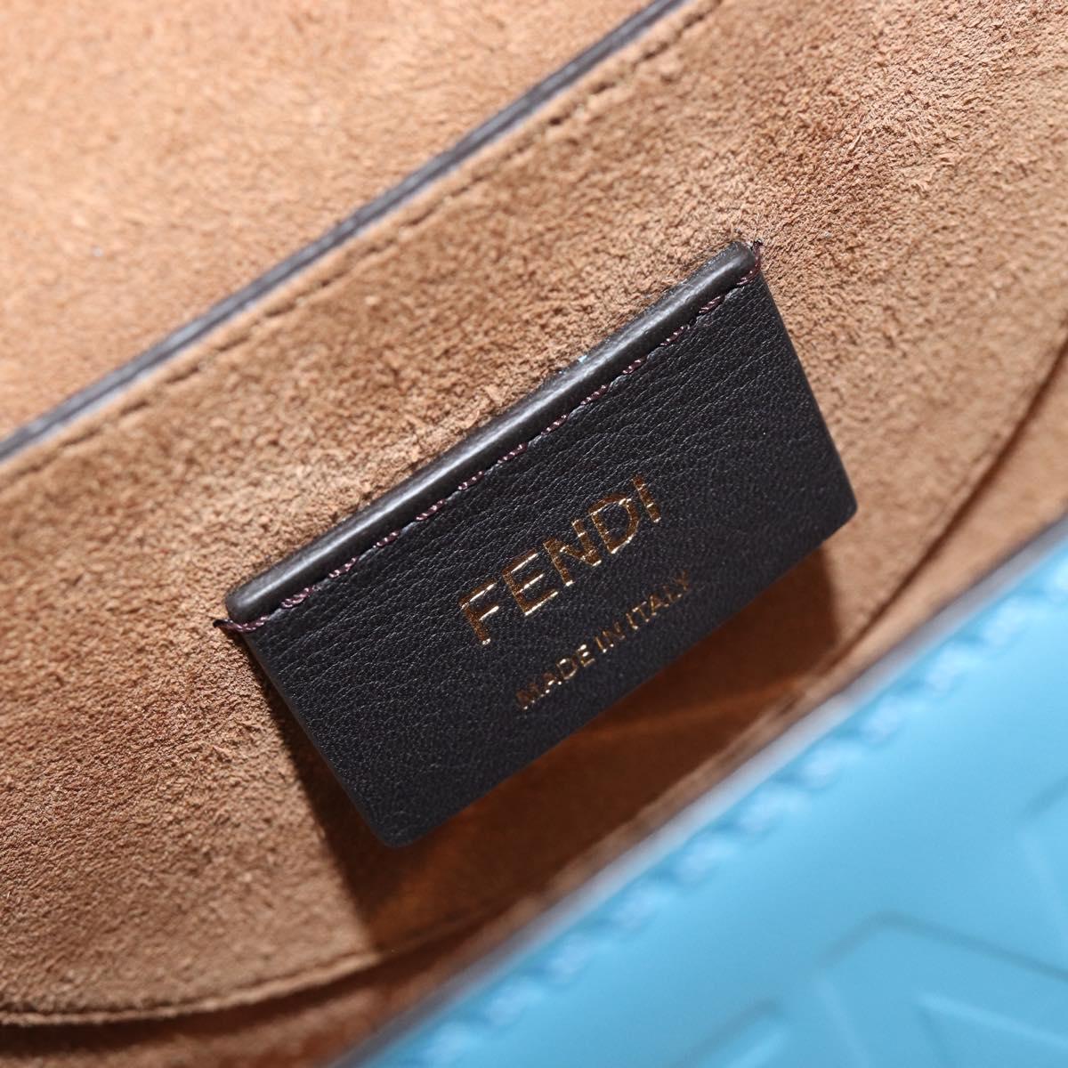 FENDI Moonlight Shoulder Bag Leather Light Blue Gold 8BT346 Auth 208306M