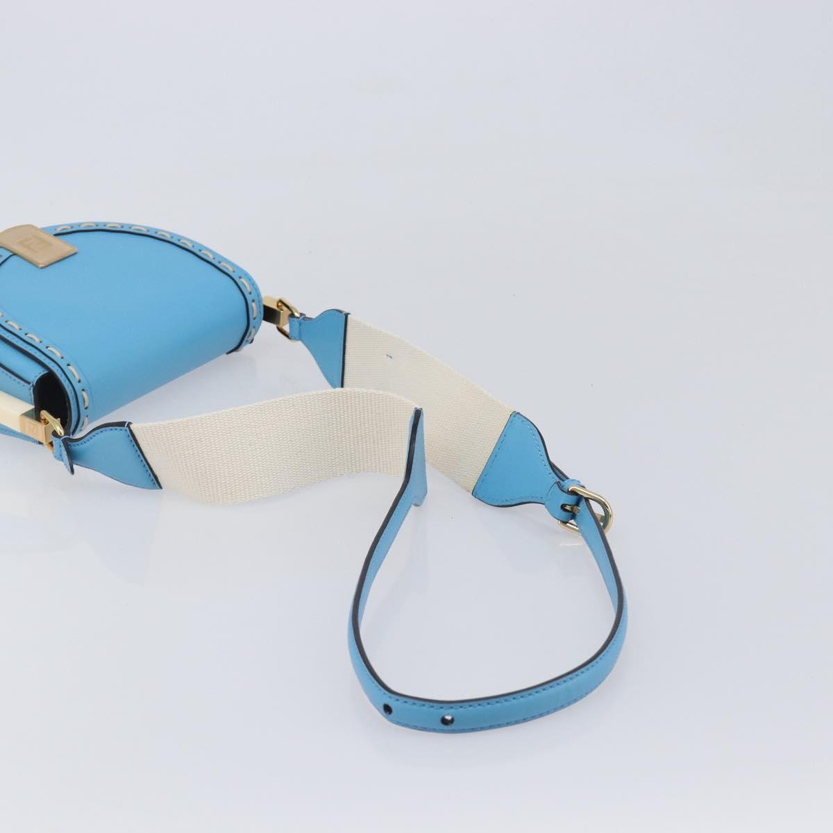 FENDI Moonlight Shoulder Bag Leather Light Blue Gold 8BT346 Auth 208306M