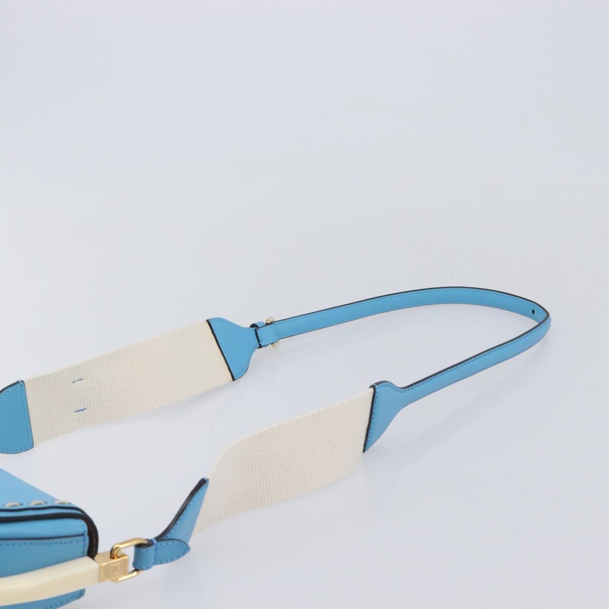 FENDI Moonlight Shoulder Bag Leather Light Blue Gold 8BT346 Auth 208306M