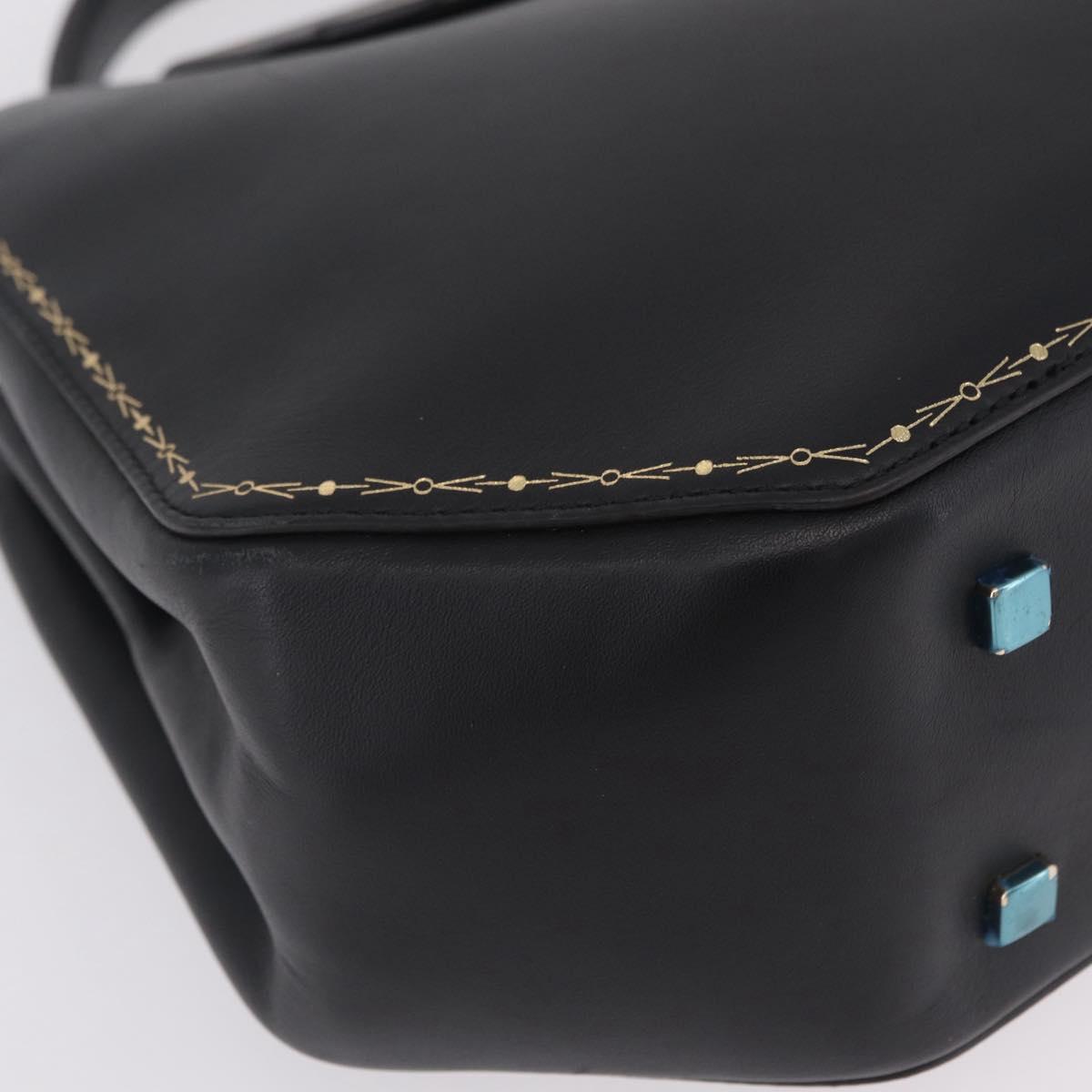 Cartier Garland Cartier Hand Bag Leather Black Gold Auth 208307A