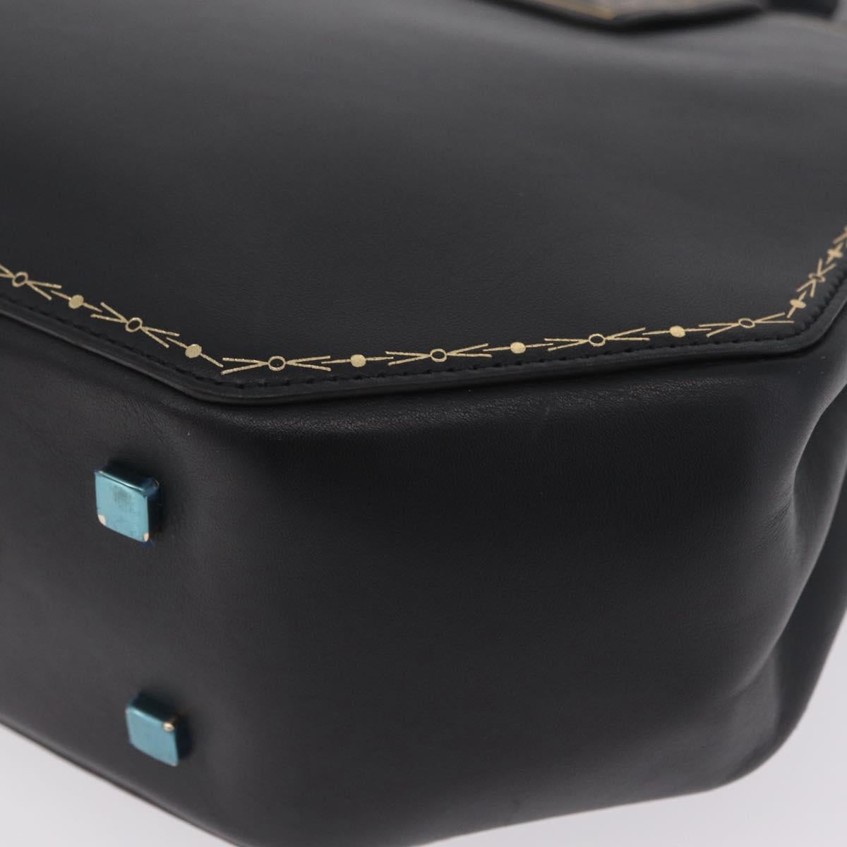 Cartier Garland Cartier Hand Bag Leather Black Gold Auth 208307A