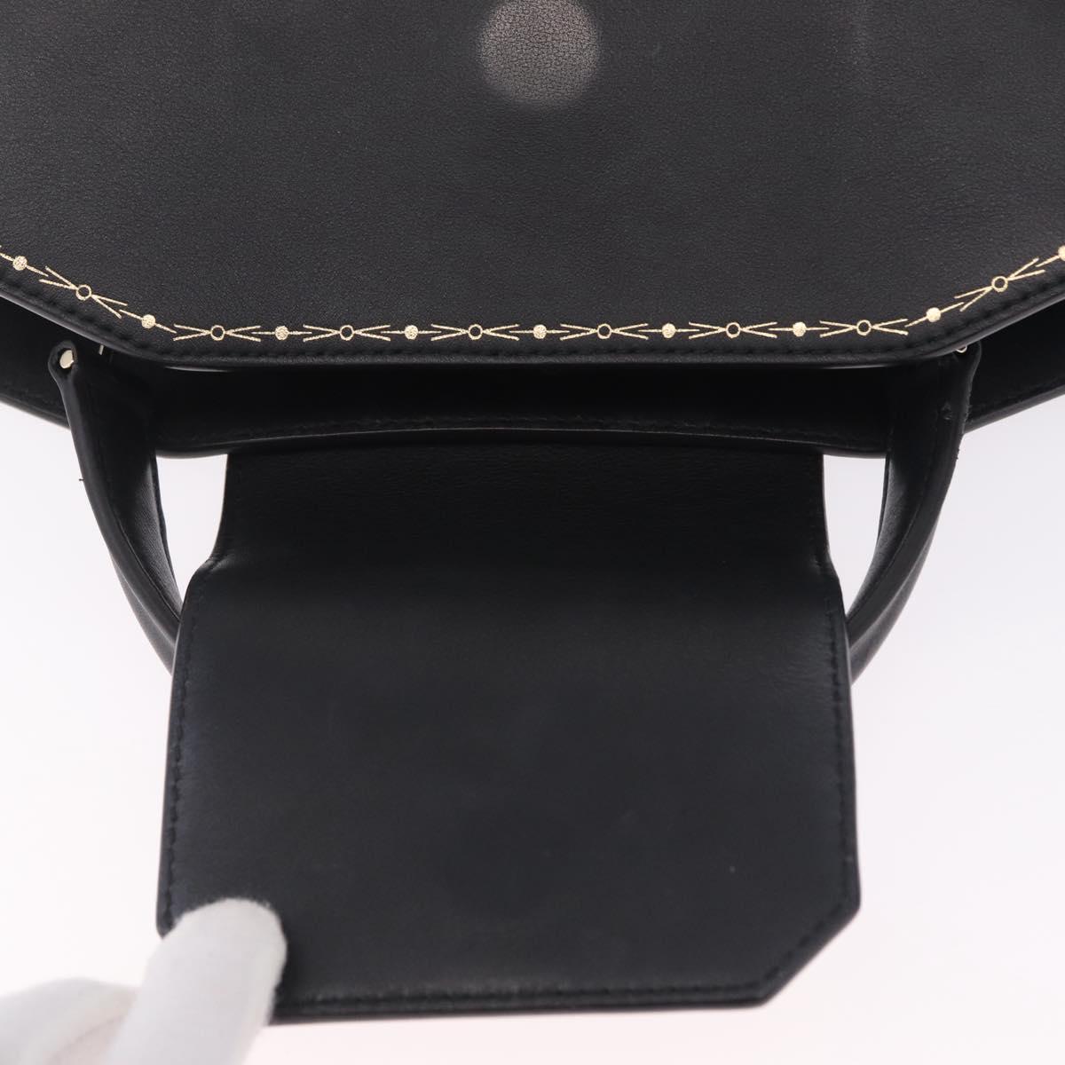 Cartier Garland Cartier Hand Bag Leather Black Gold Auth 208307A