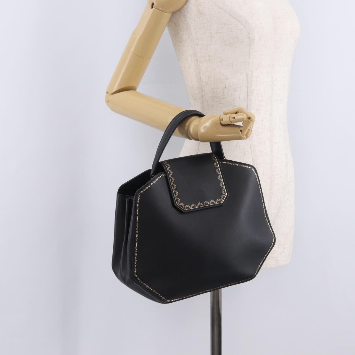 Cartier Garland Cartier Hand Bag Leather Black Gold Auth 208307A