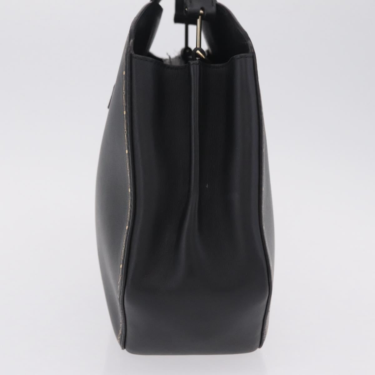 Cartier Garland Cartier Hand Bag Leather Black Gold Auth 208307A
