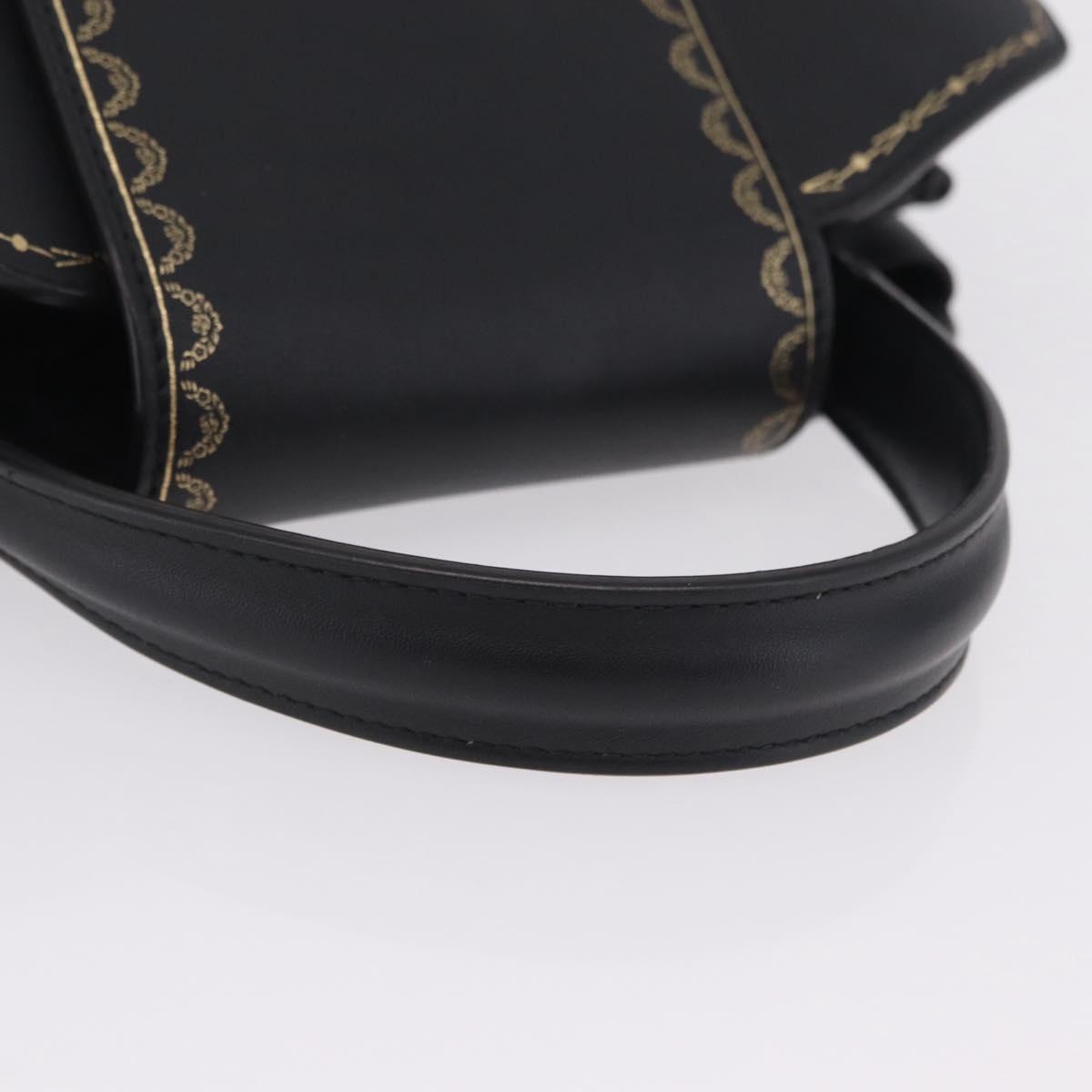 Cartier Garland Cartier Hand Bag Leather Black Gold Auth 208307A