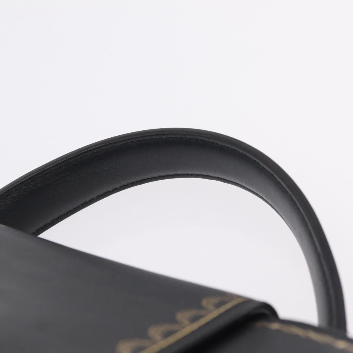 Cartier Garland Cartier Hand Bag Leather Black Gold Auth 208307A
