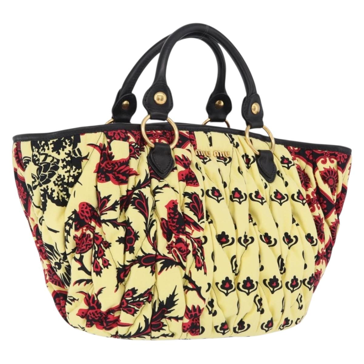 Miu Miu Matelasse Hand Bag Canvas Yellow Gold Auth 208309M