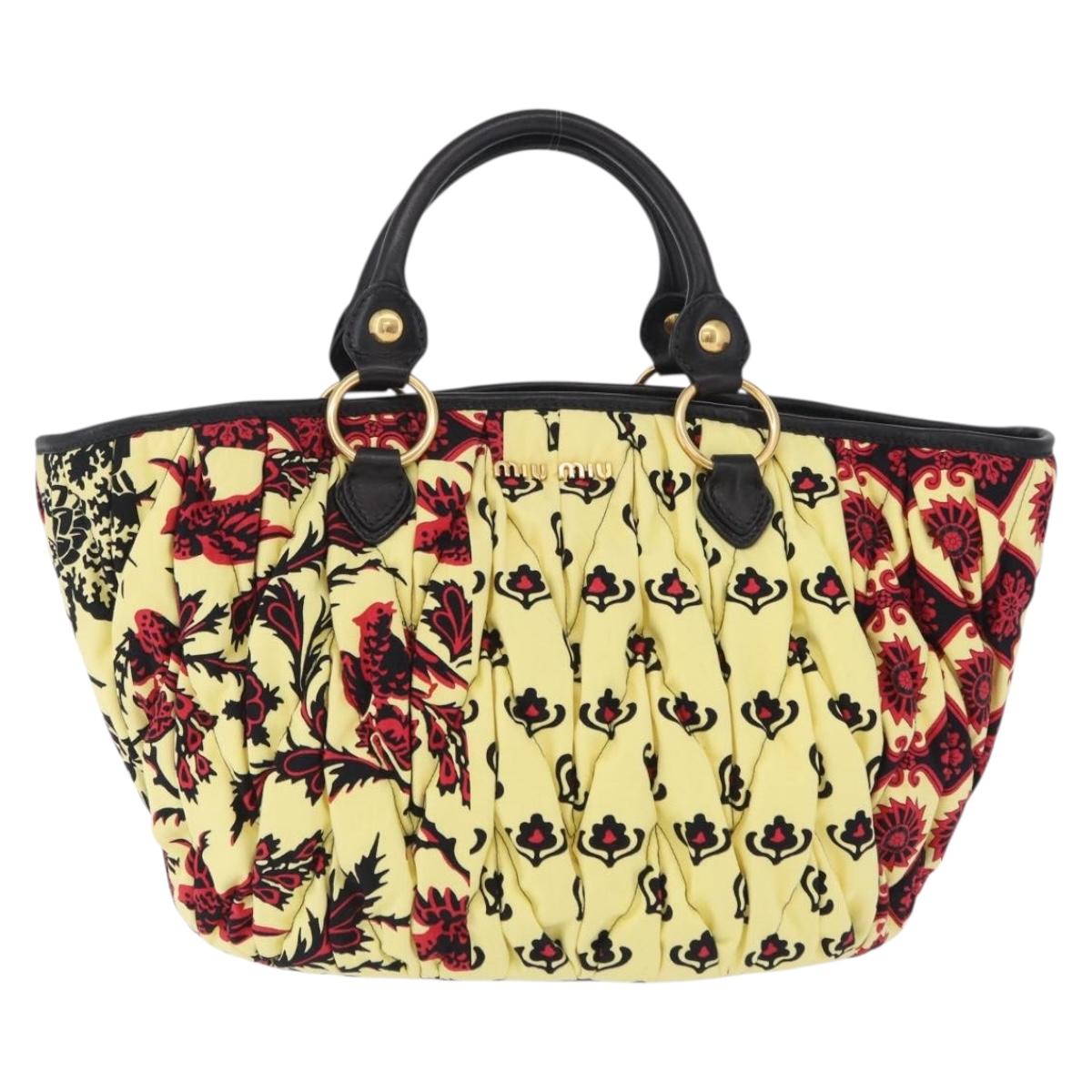 Miu Miu Matelasse Hand Bag Canvas Yellow Gold Auth 208309M
