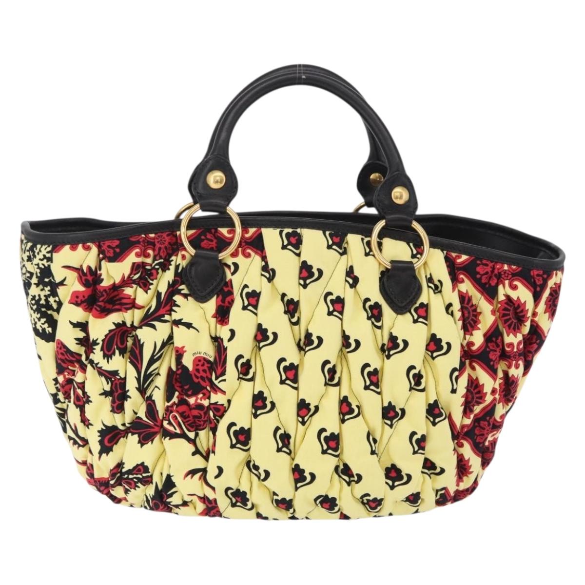 Miu Miu Matelasse Hand Bag Canvas Yellow Gold Auth 208309M