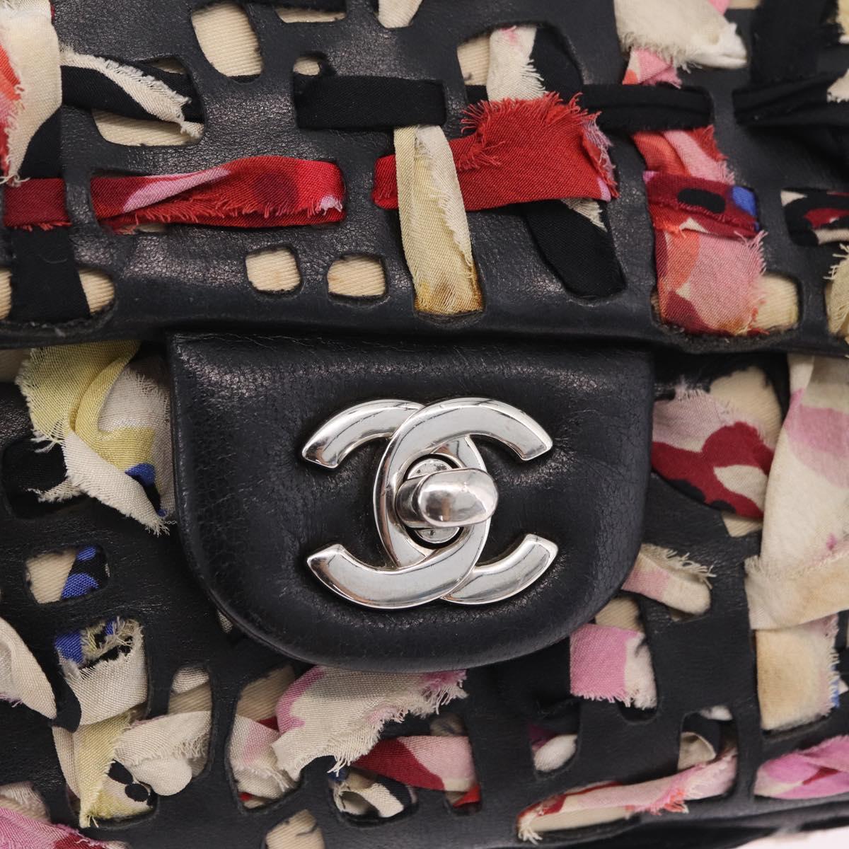 CHANEL Chain Shoulder Bag Lamb Skin Black Silver CC Auth 208312SAM