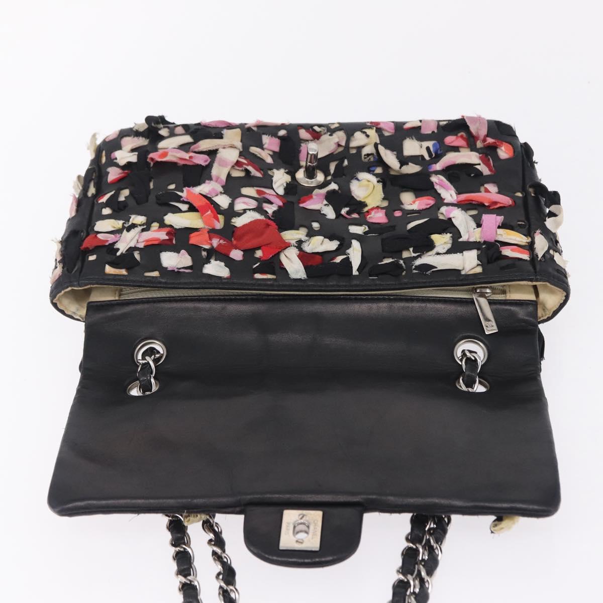 CHANEL Chain Shoulder Bag Lamb Skin Black Silver CC Auth 208312SAM