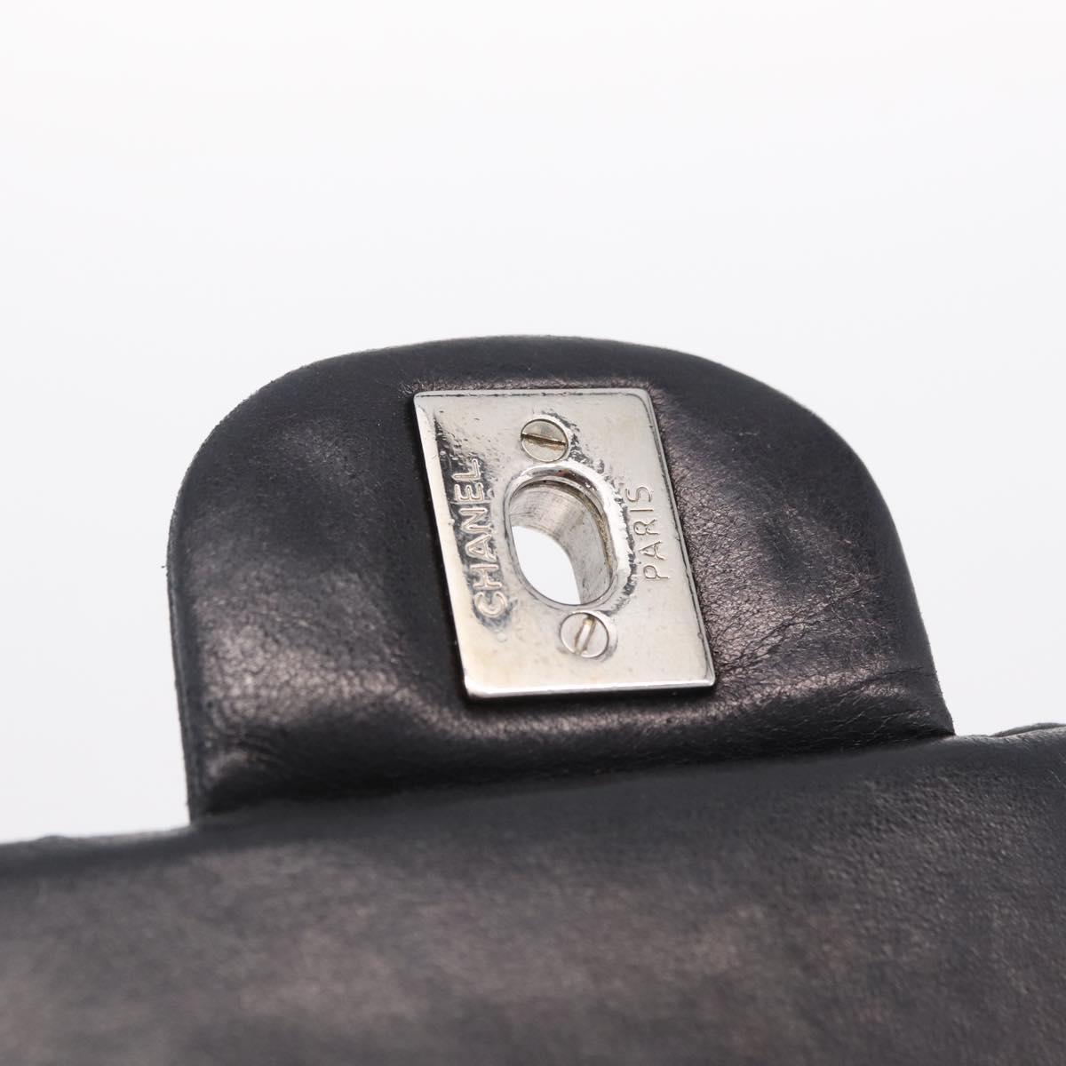 CHANEL Chain Shoulder Bag Lamb Skin Black Silver CC Auth 208312SAM