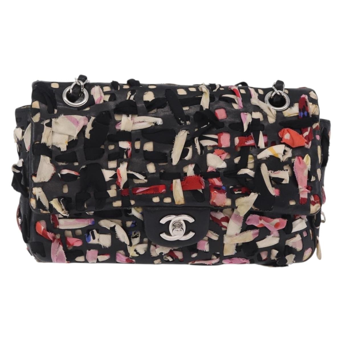 CHANEL Chain Shoulder Bag Lamb Skin Black Silver CC Auth 208312SAM