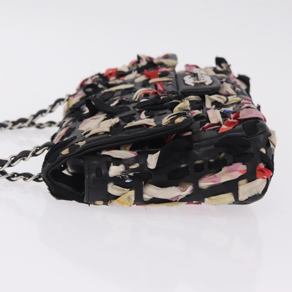 CHANEL Chain Shoulder Bag Lamb Skin Black Silver CC Auth 208312SAM