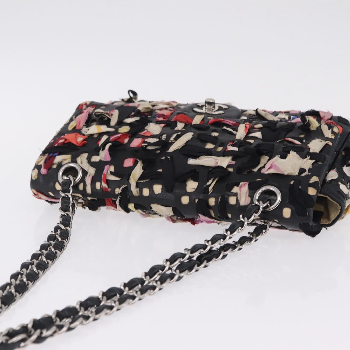 CHANEL Chain Shoulder Bag Lamb Skin Black Silver CC Auth 208312SAM