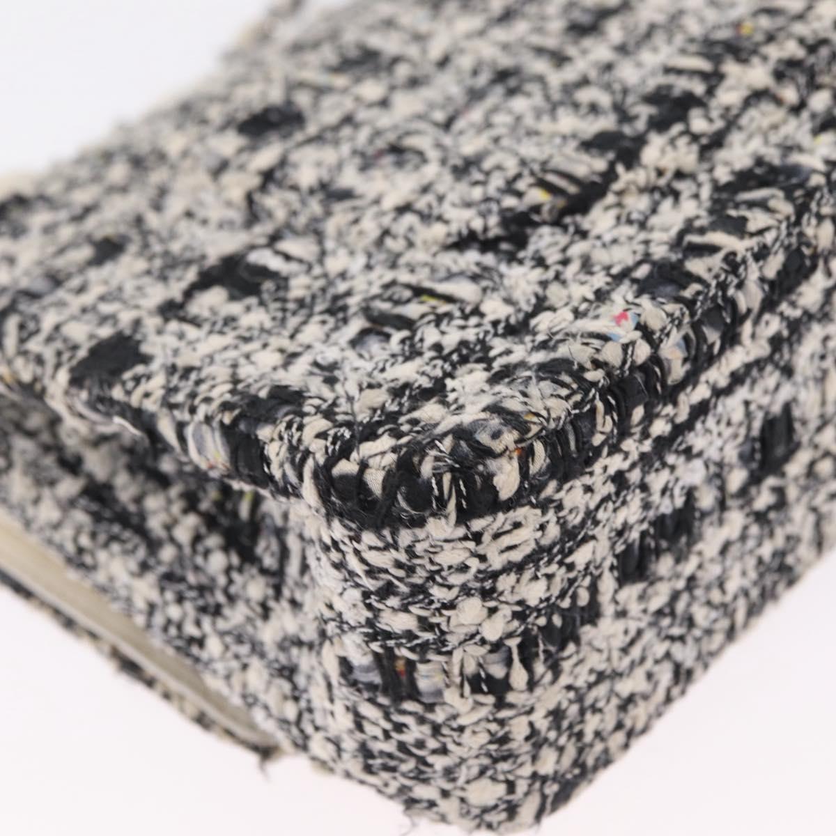 CHANEL Matelasse 25 Chain Shoulder Bag Tweed Black Silver CC Auth 208313SAM