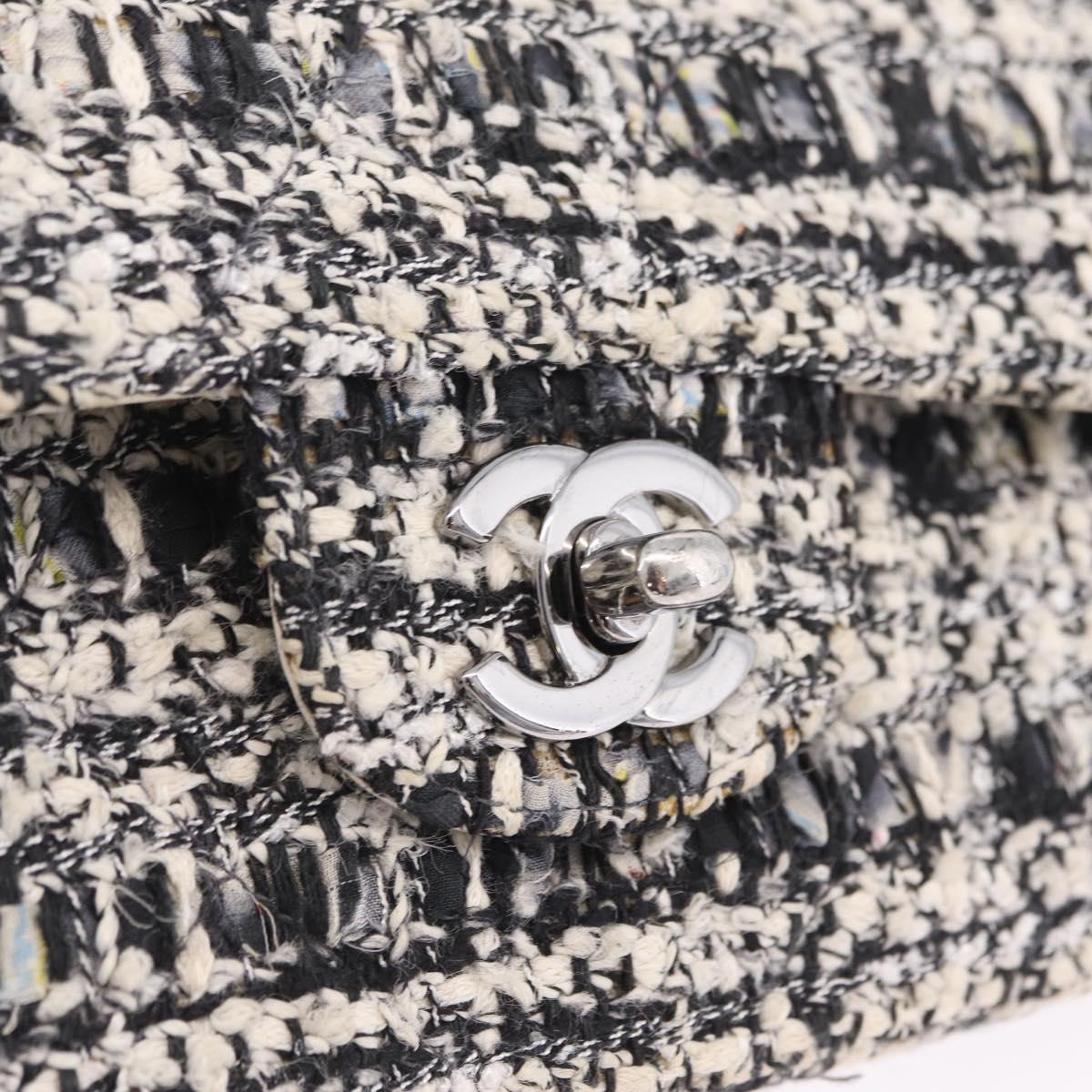 CHANEL Matelasse 25 Chain Shoulder Bag Tweed Black Silver CC Auth 208313SAM