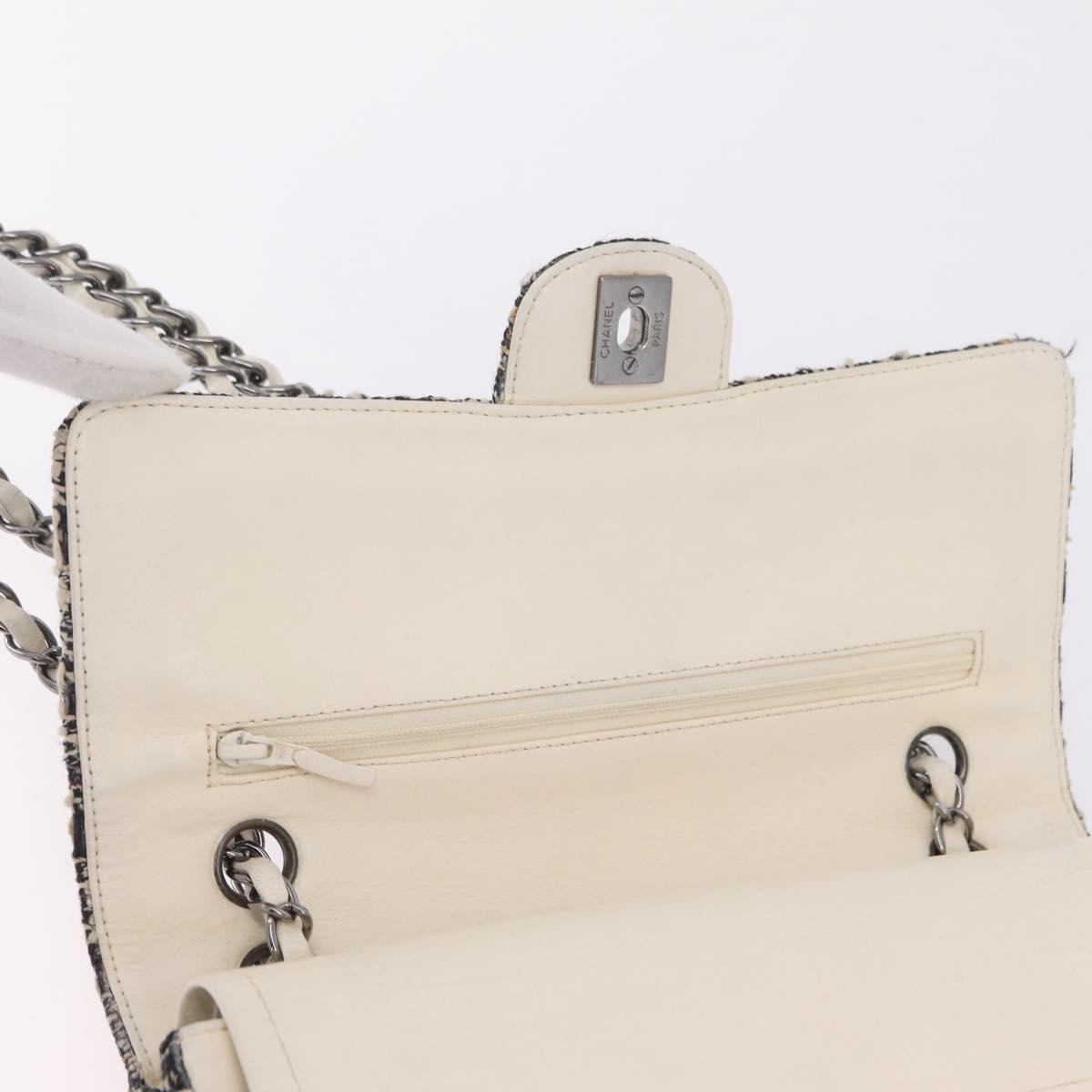 CHANEL Matelasse 25 Chain Shoulder Bag Tweed Black Silver CC Auth 208313SAM