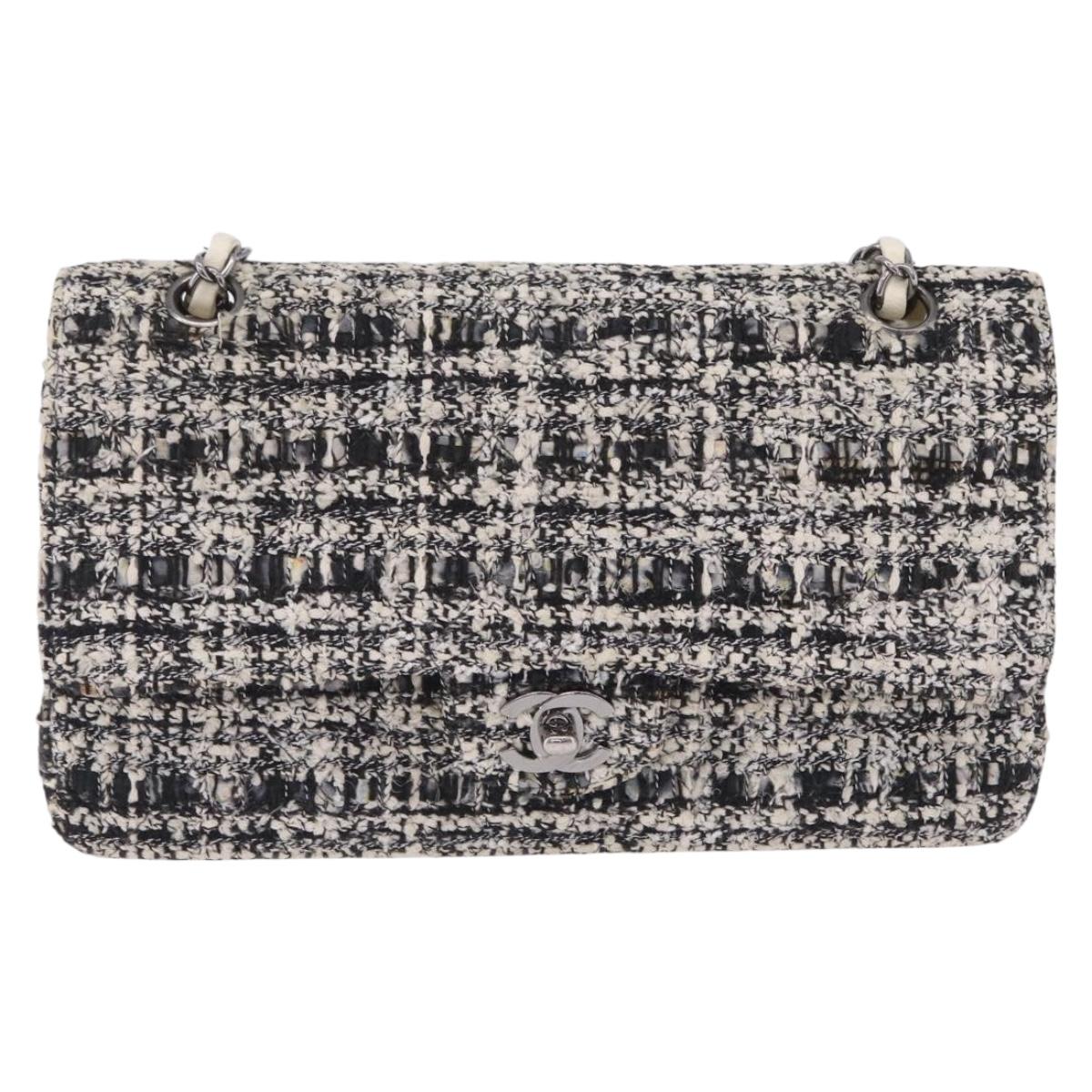 CHANEL Matelasse 25 Chain Shoulder Bag Tweed Black Silver CC Auth 208313SAM