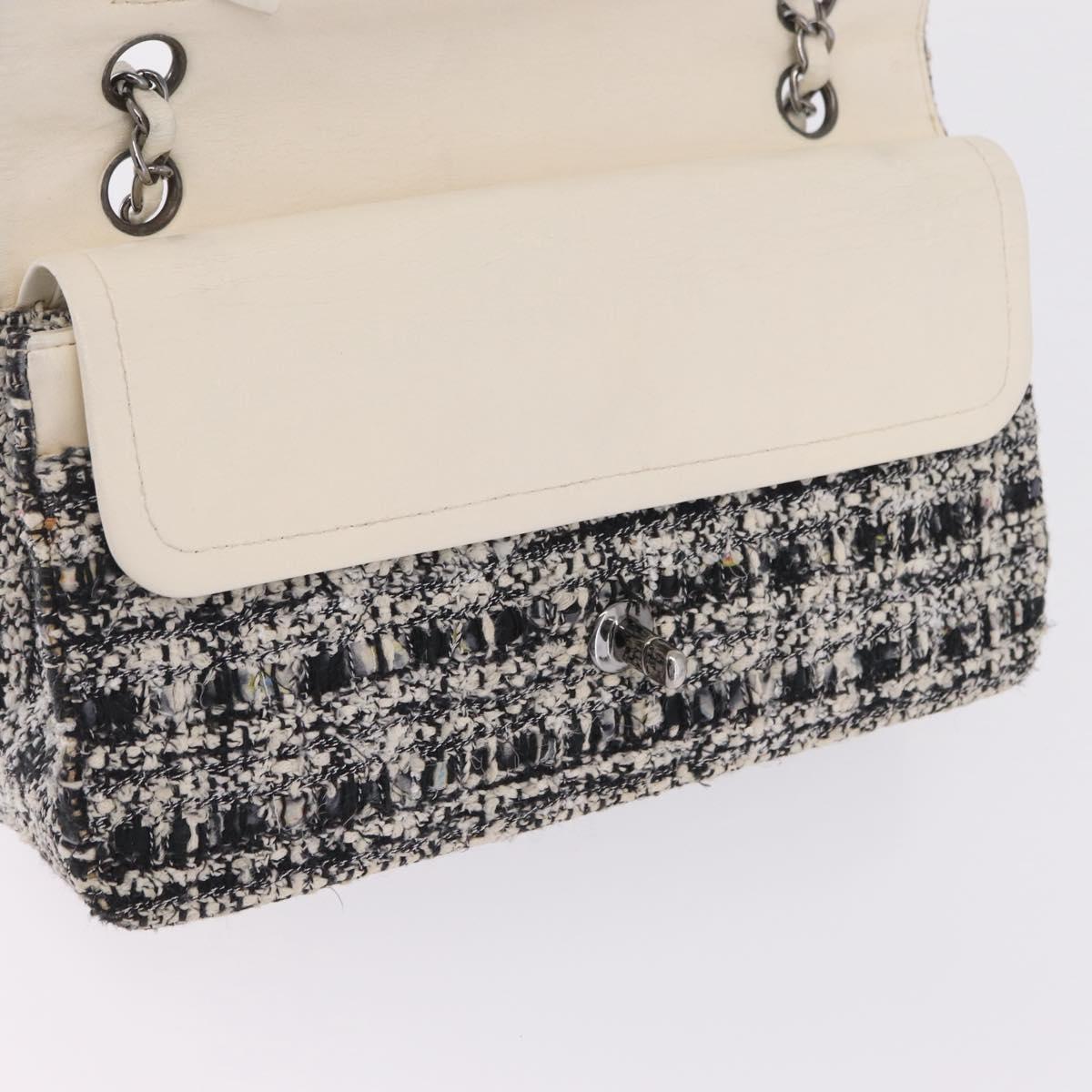 CHANEL Matelasse 25 Chain Shoulder Bag Tweed Black Silver CC Auth 208313SAM