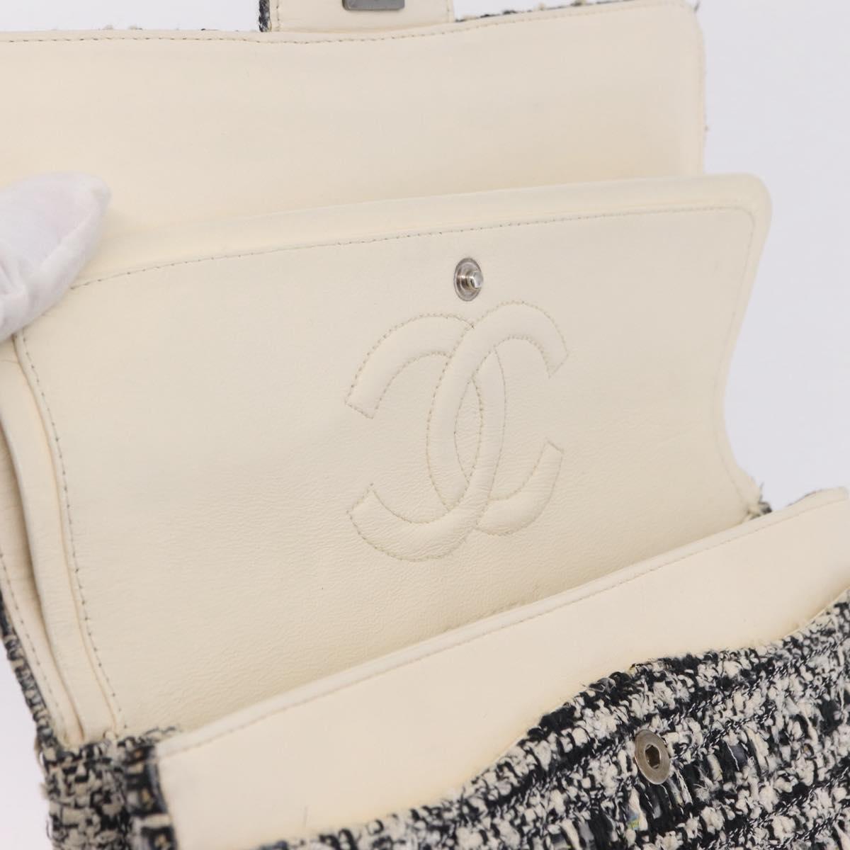 CHANEL Matelasse 25 Chain Shoulder Bag Tweed Black Silver CC Auth 208313SAM