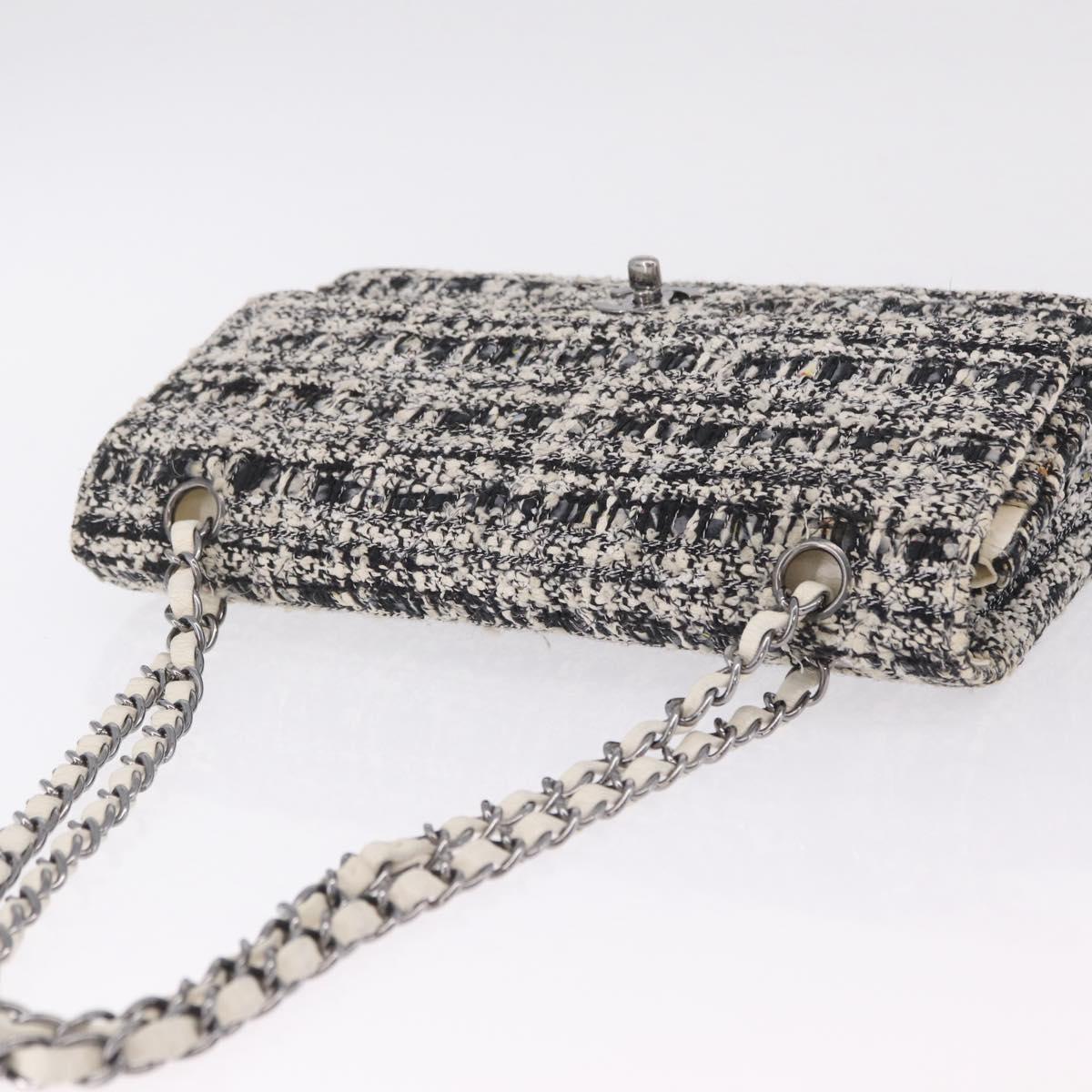 CHANEL Matelasse 25 Chain Shoulder Bag Tweed Black Silver CC Auth 208313SAM