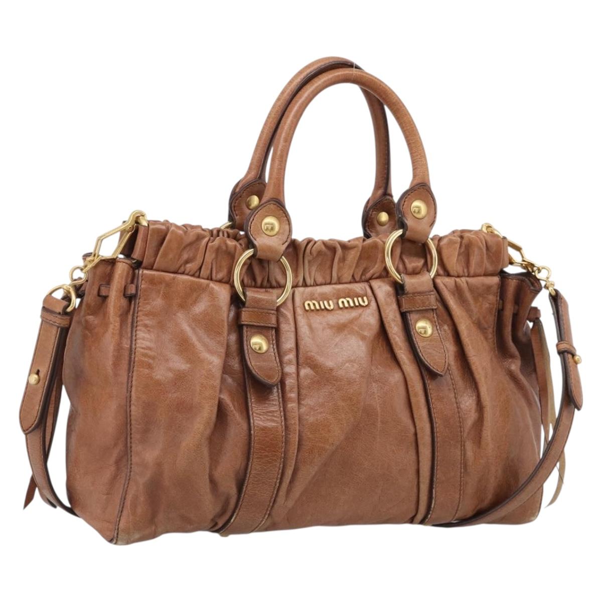 Miu Miu Matelasse Hand Bag Vitellolux 2way Brown Gold Auth 208314A
