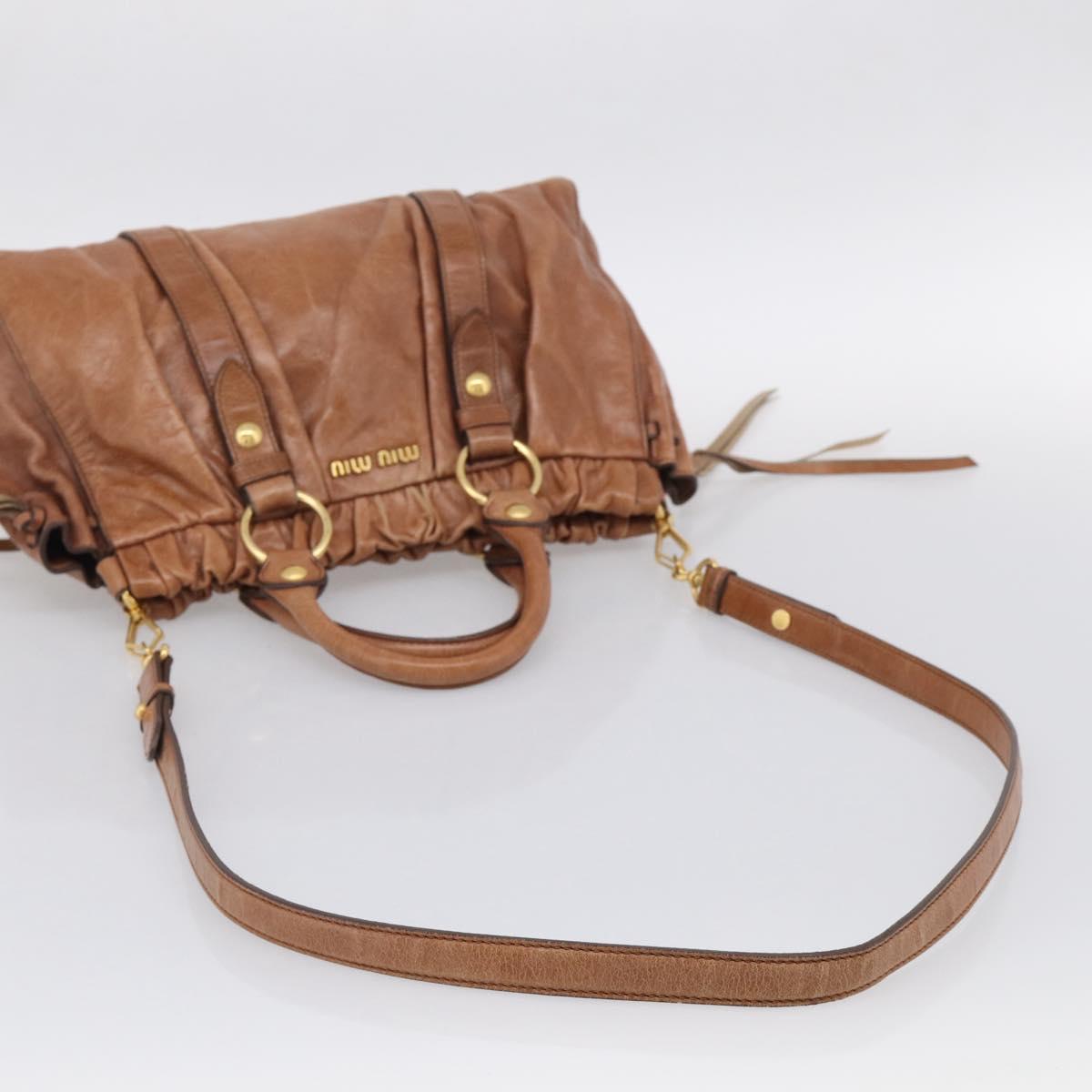 Miu Miu Matelasse Hand Bag Vitellolux 2way Brown Gold Auth 208314A