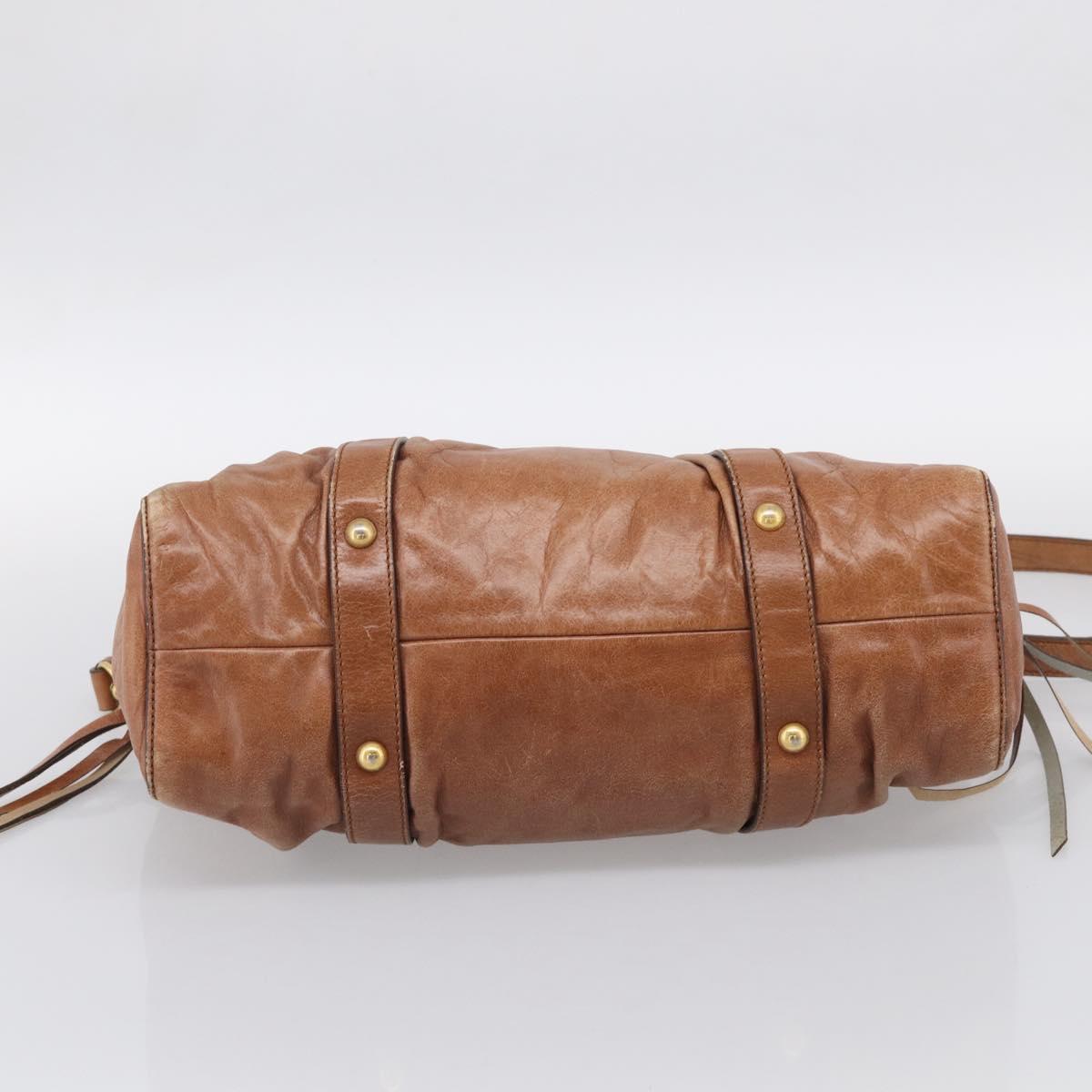 Miu Miu Matelasse Hand Bag Vitellolux 2way Brown Gold Auth 208314A