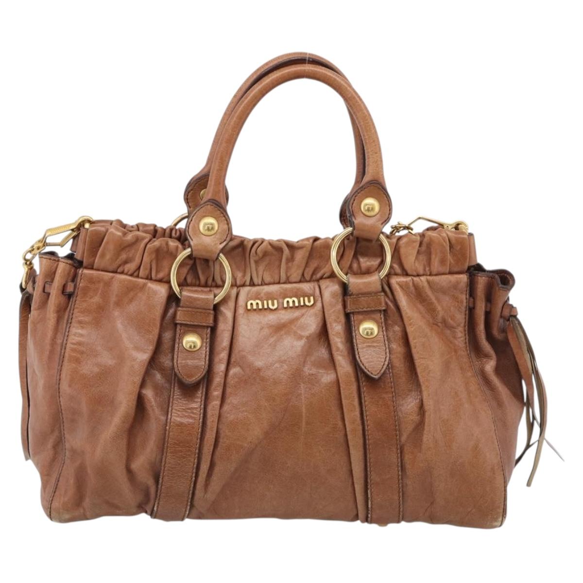 Miu Miu Matelasse Hand Bag Vitellolux 2way Brown Gold Auth 208314A