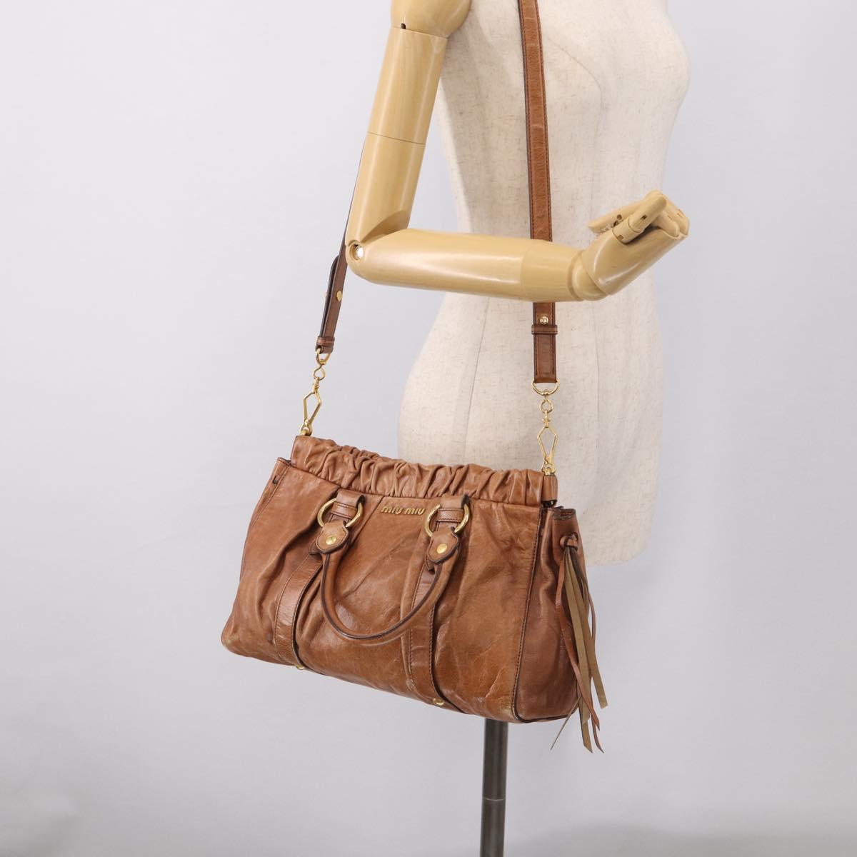 Miu Miu Matelasse Hand Bag Vitellolux 2way Brown Gold Auth 208314A