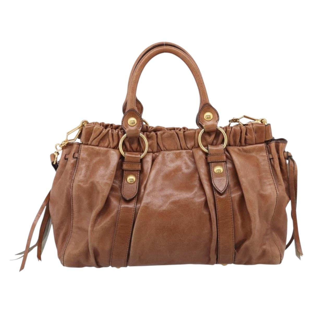 Miu Miu Matelasse Hand Bag Vitellolux 2way Brown Gold Auth 208314A