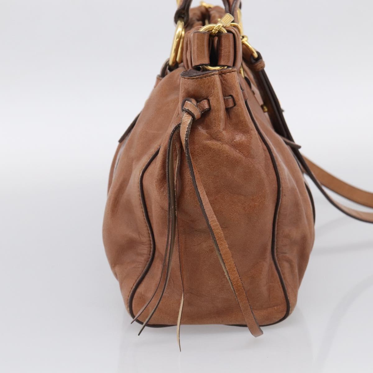 Miu Miu Matelasse Hand Bag Vitellolux 2way Brown Gold Auth 208314A