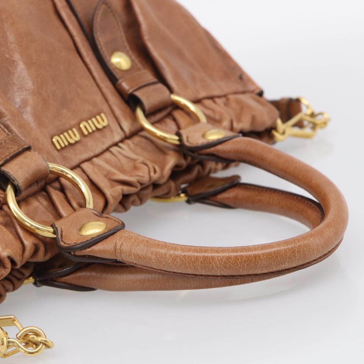 Miu Miu Matelasse Hand Bag Vitellolux 2way Brown Gold Auth 208314A